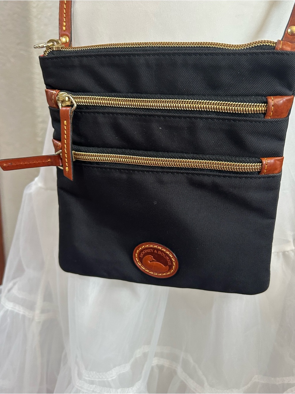 Dooney & Bourke Black Crossbody with Brown Leather Trim - Picture 2 of 16
